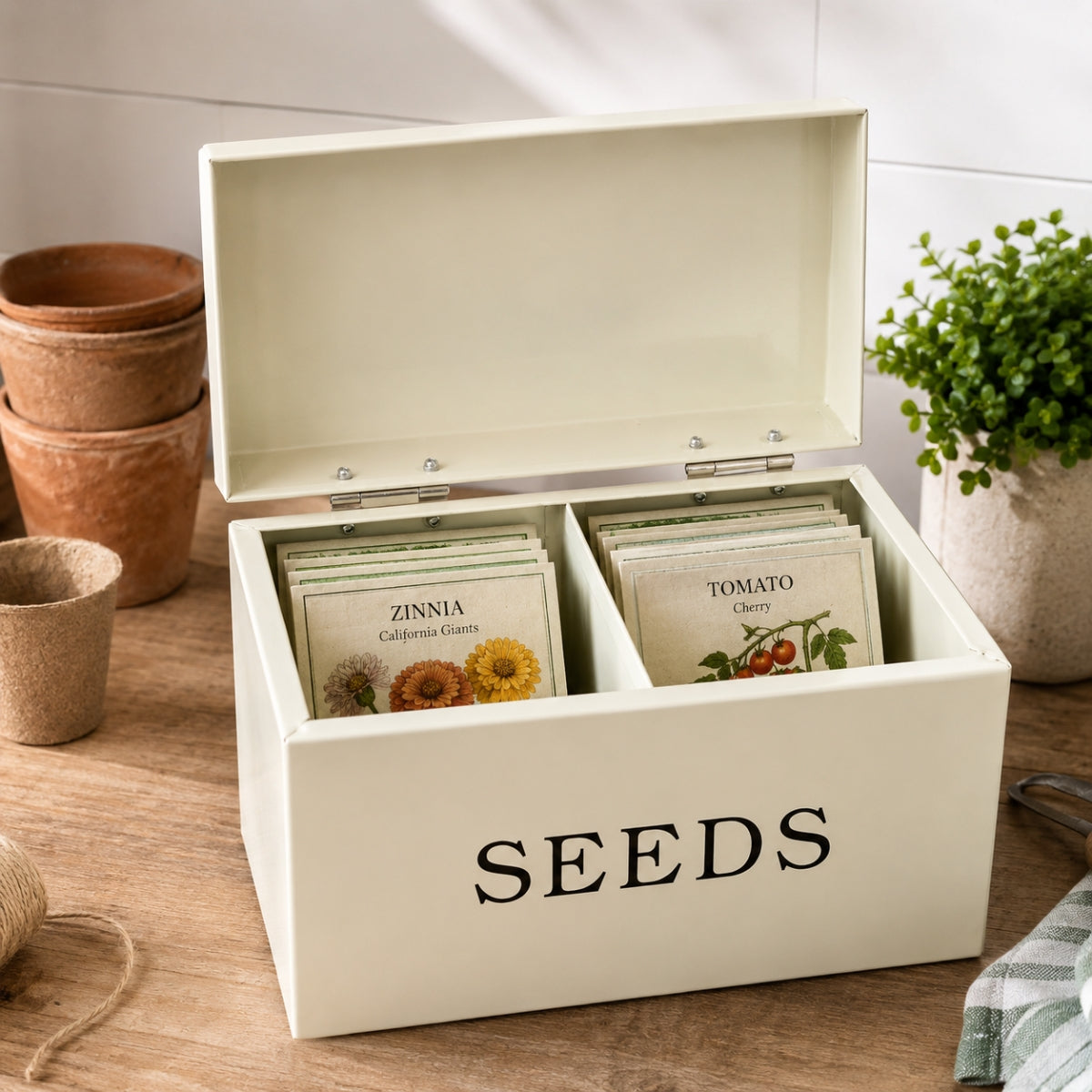 Seed Tin – 2 Compartment Metal Storage Box