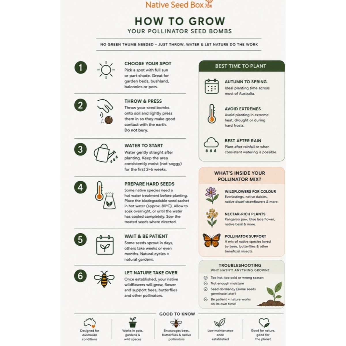 Wildflowers for Native Pollinators Seed Bomb – Mixed Australian Native Seeds