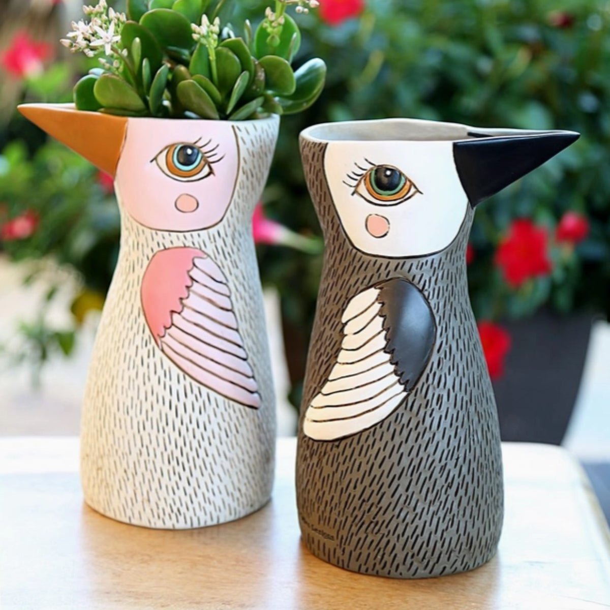 Bird Brown Vase & Watering Can - Hand - Painted, Multifunctional Decor - Oldboy&