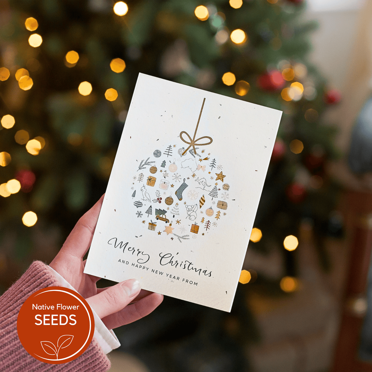 Plantable Christmas Bauble Card – Native Daisy Seed Paper with Recycled Envelope