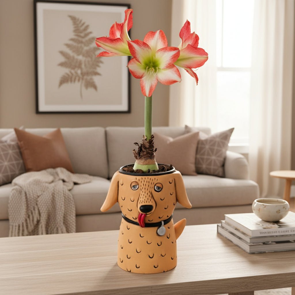 Goldie Dog Planter – Hand - Painted Polyresin Pot with Drainage | Available in Baby & Tall Sizes - Oldboy&