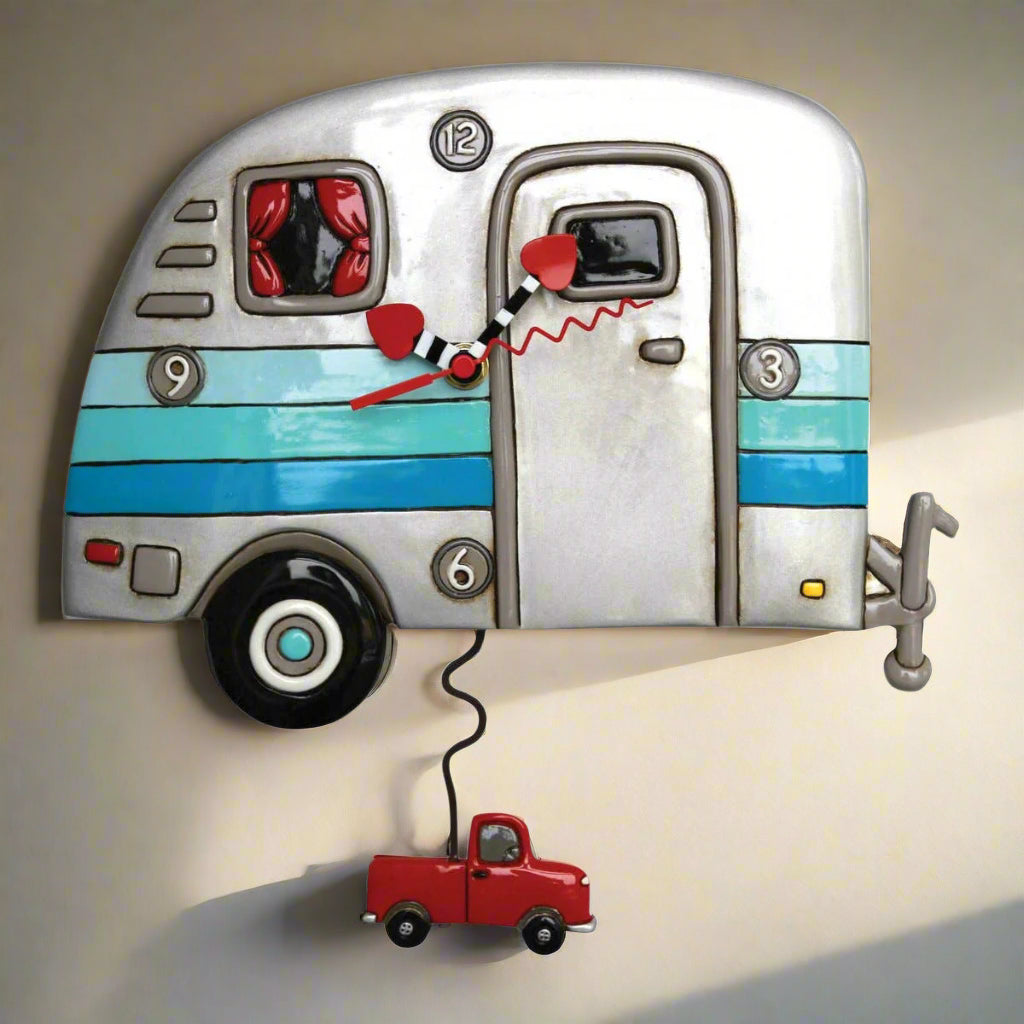 "Happy Campers" Clock | Unique Hand - Painted Clock With Pendulum - Oldboy&