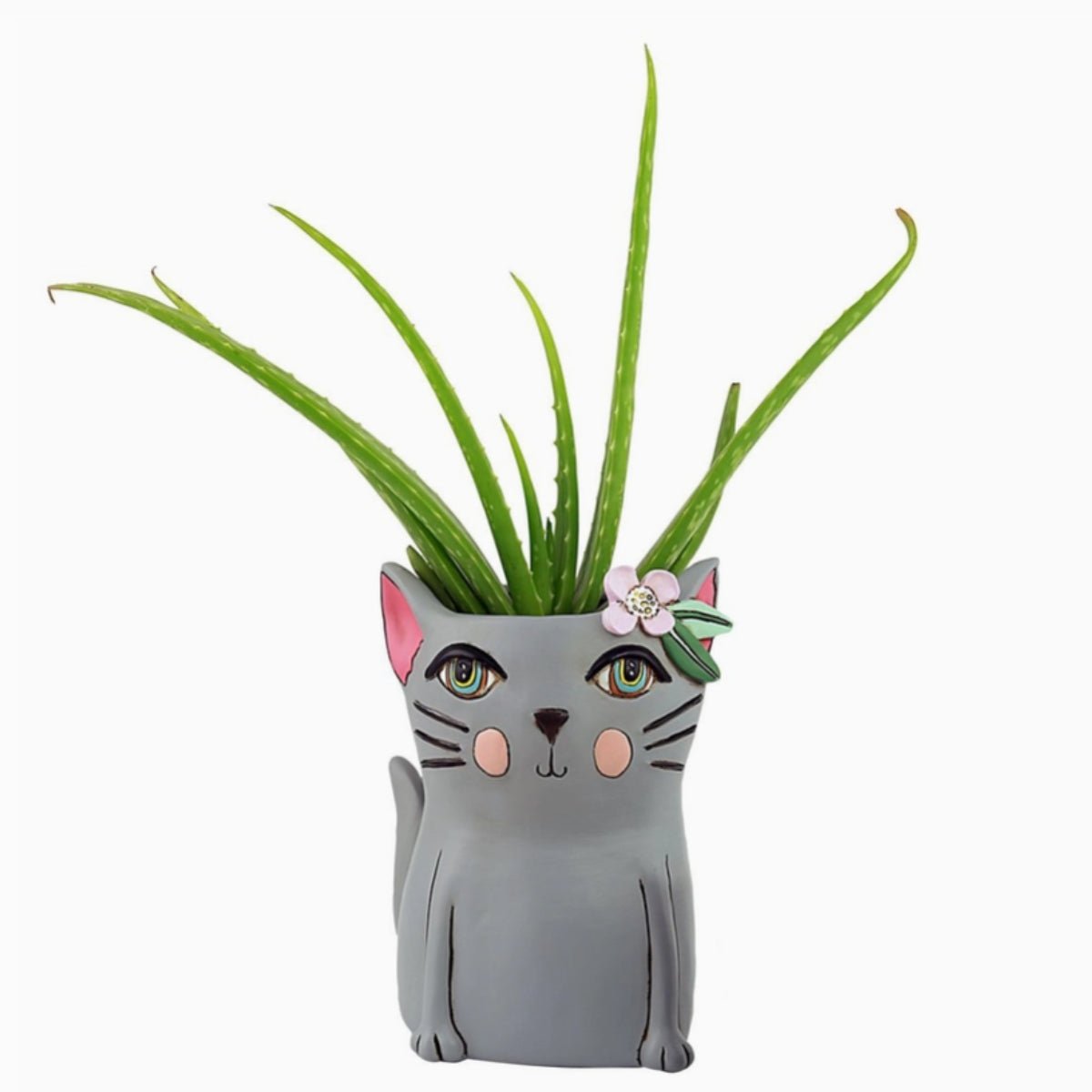 Pretty Kitty Planter - Gray | Hand - Painted Polyresin Cat Planter with Drainage - Oldboy&