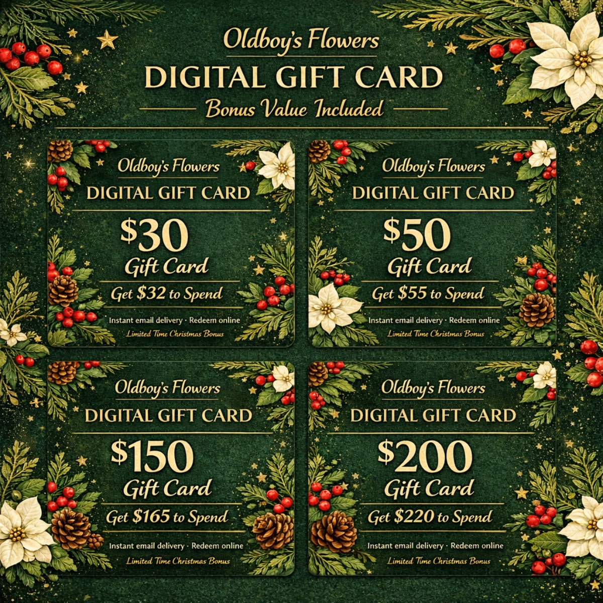 Oldboy’s Flowers Digital Gift Card – Bonus Value Included