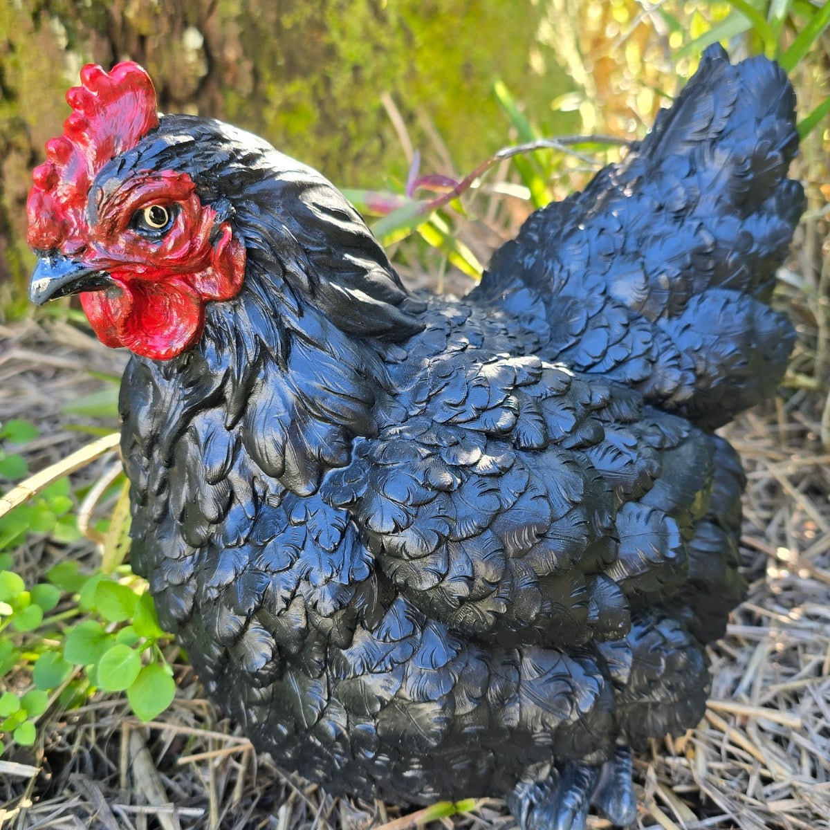 Black Chicken Hen Garden Ornament - 26cm