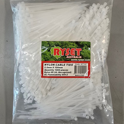 Ryset White Cable Ties 100mm | Bulk Pack of 1000 | GT745