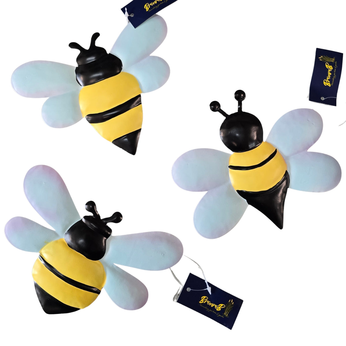 3D Metal Bee Wall Art Set of 3 | 17cm Garden &amp; Fence Décor