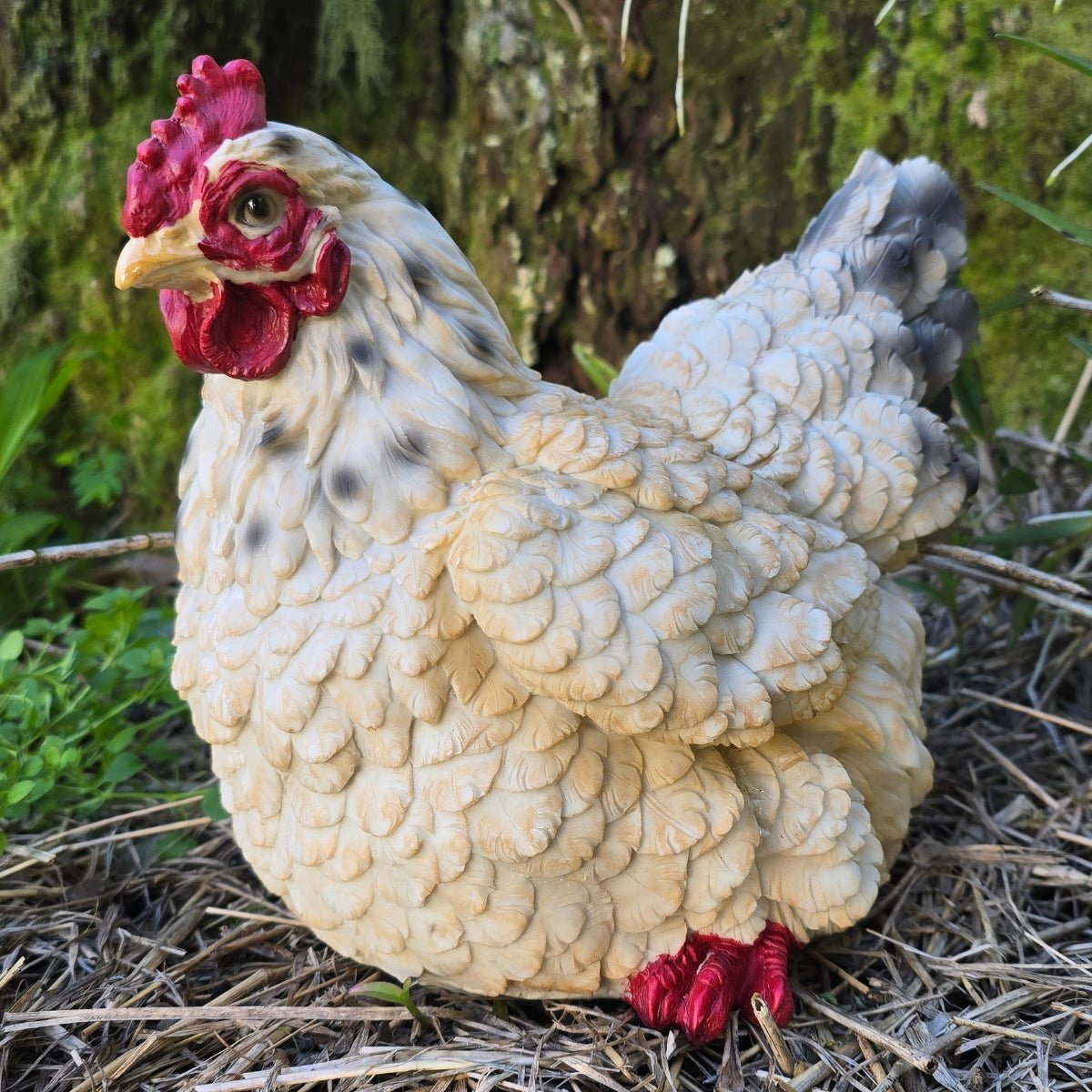 26cm White Sitting Chicken - Garden &amp; Home Ornament - Oldboy&