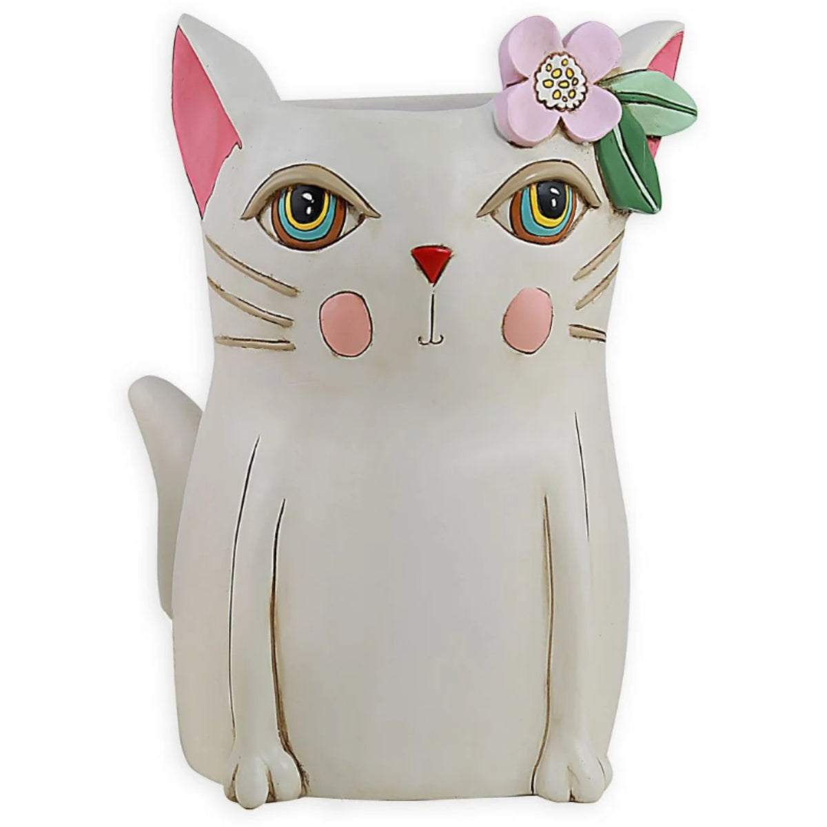Pretty Kitty Planter - White | Hand-Painted Polyresin Cat Planter with Drainage
