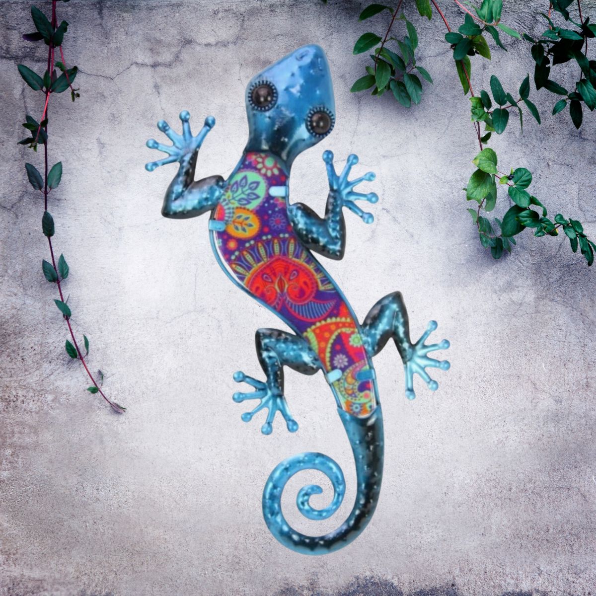 37cm Blue Lizard Wall Art with Colourful Glass - Oldboy&