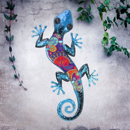 37cm Blue Lizard Wall Art with Colourful Glass - Oldboy&