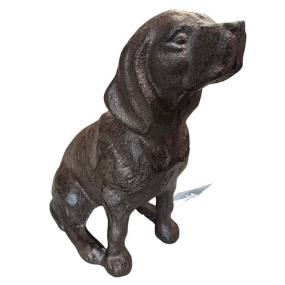 Cast Iron Sitting Dog Ornament 15.8cm | Labrador-Style Rustic Décor
