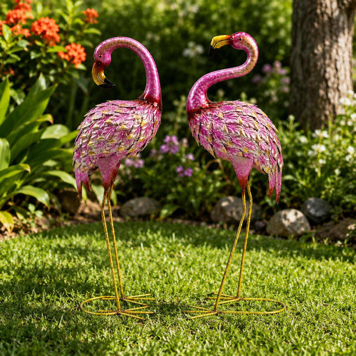 63cm Pink &amp; Gold Garden Flamingo 2 Asstd - Oldboy&