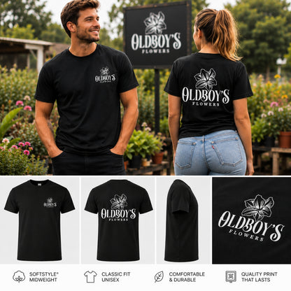 Oldboy’s Flowers Logo T-Shirt | Black Gildan Softstyle Midweight Tee