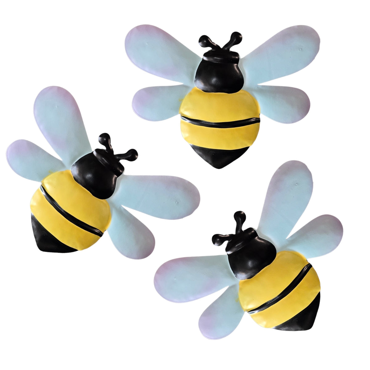 3D Metal Bee Wall Art Set of 3 | 17cm Garden &amp; Fence Décor