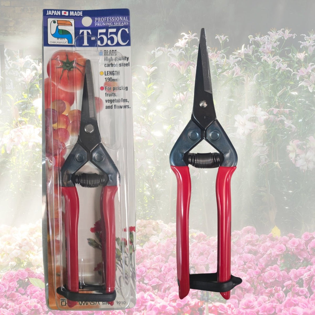 Chikamasa T - 55C Professional Pruning Shears – 190mm Carbon Steel Garden Scissors | Japanese Precision for Fruit, Vegetable & Flower Harvesting - Oldboy&