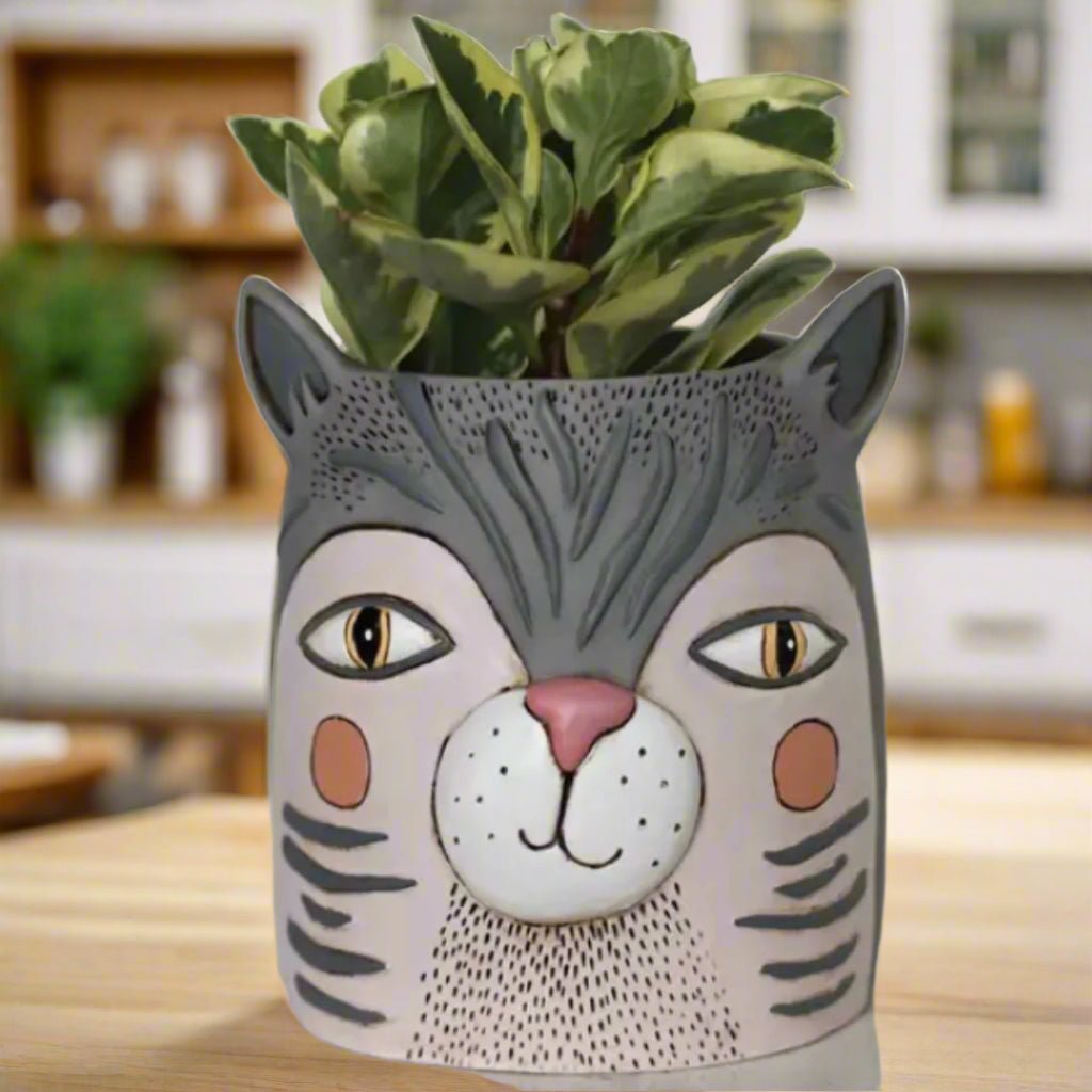 Fat Cat Planter - Hand - Painted Polyresin Fat Cat Planter with Drainage - Oldboy&