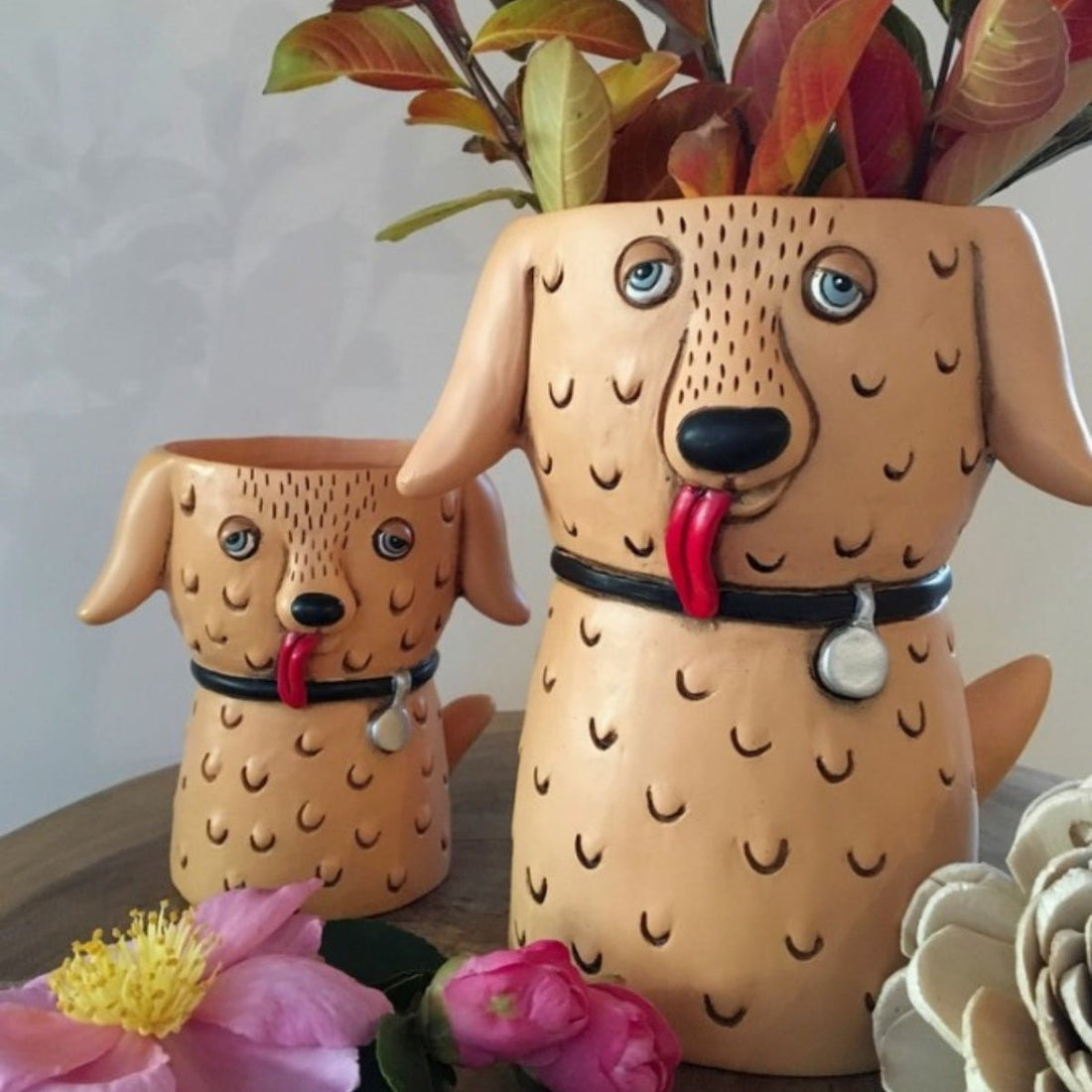 Goldie Dog Planter – Hand - Painted Polyresin Pot with Drainage | Available in Baby & Tall Sizes - Oldboy&