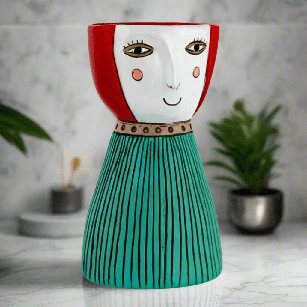 Lady Red Planter - Vase - Handcrafted Polyresin Decor with Drainage - Oldboy&