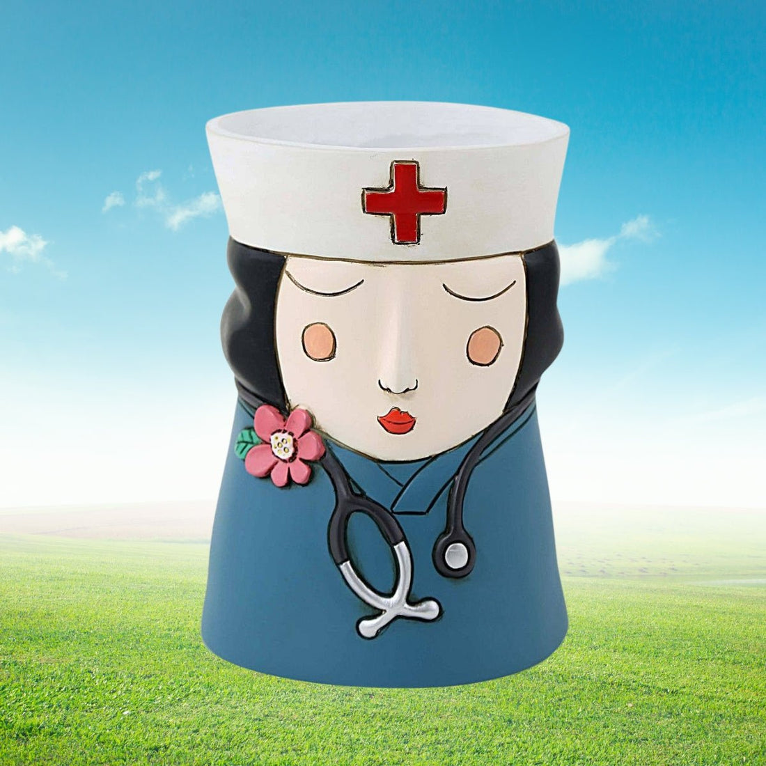 Medi - Girl Black Hair Planter - Handcrafted Polyresin Decor with Drainage - Oldboy&