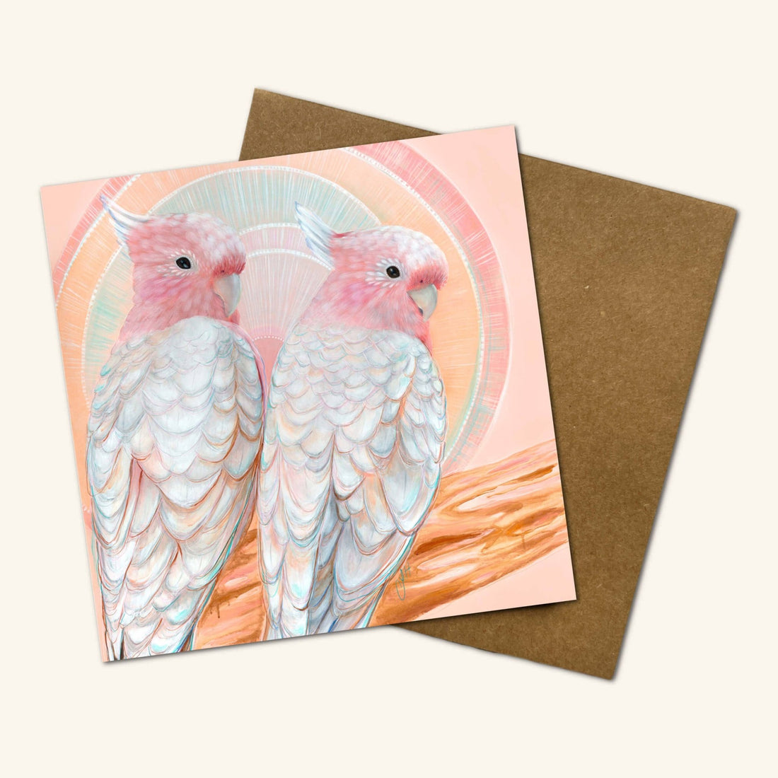 Mitchell and Maude Pink Cockatoo pair Greeting Card - Oldboy&