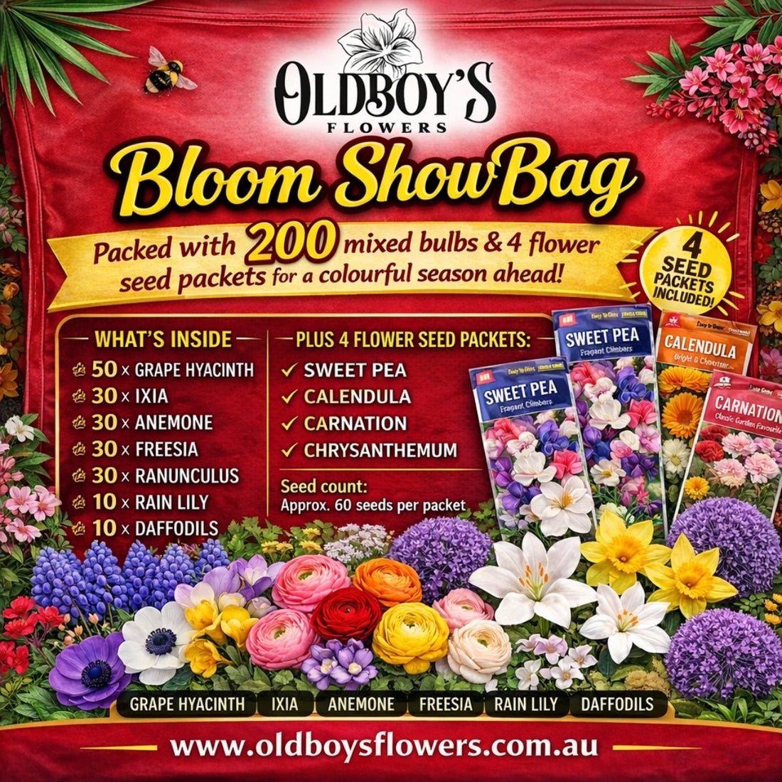 Oldboy’s Bloom Show Bag | 200 Bulbs + 4 Seed Packets - Oldboy&
