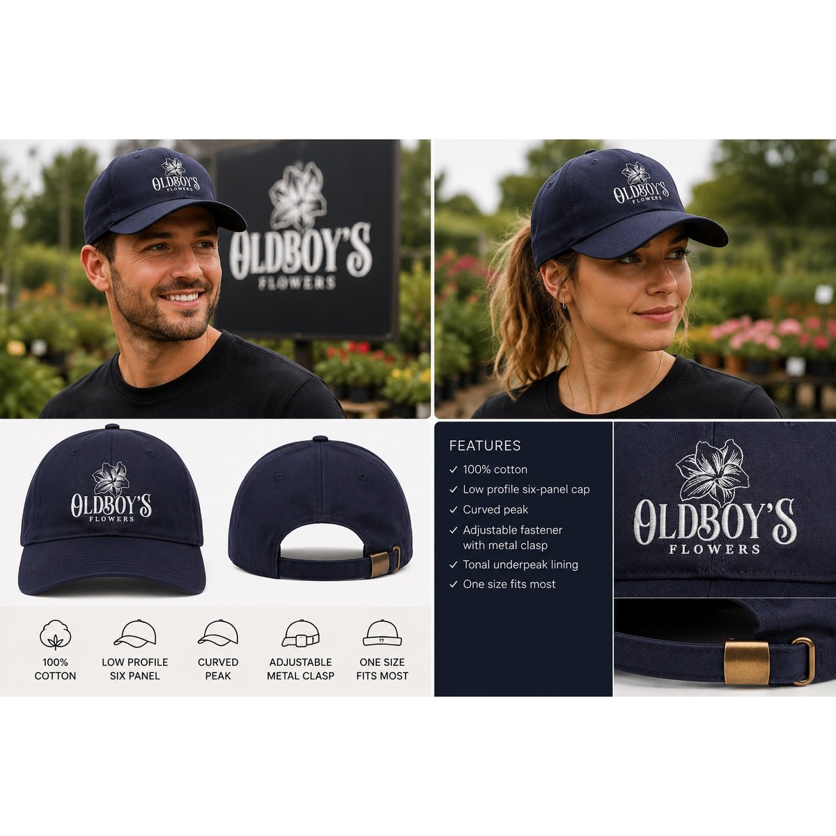 Oldboy’s Flowers Cap | Navy Cotton Logo Cap - Oldboy&