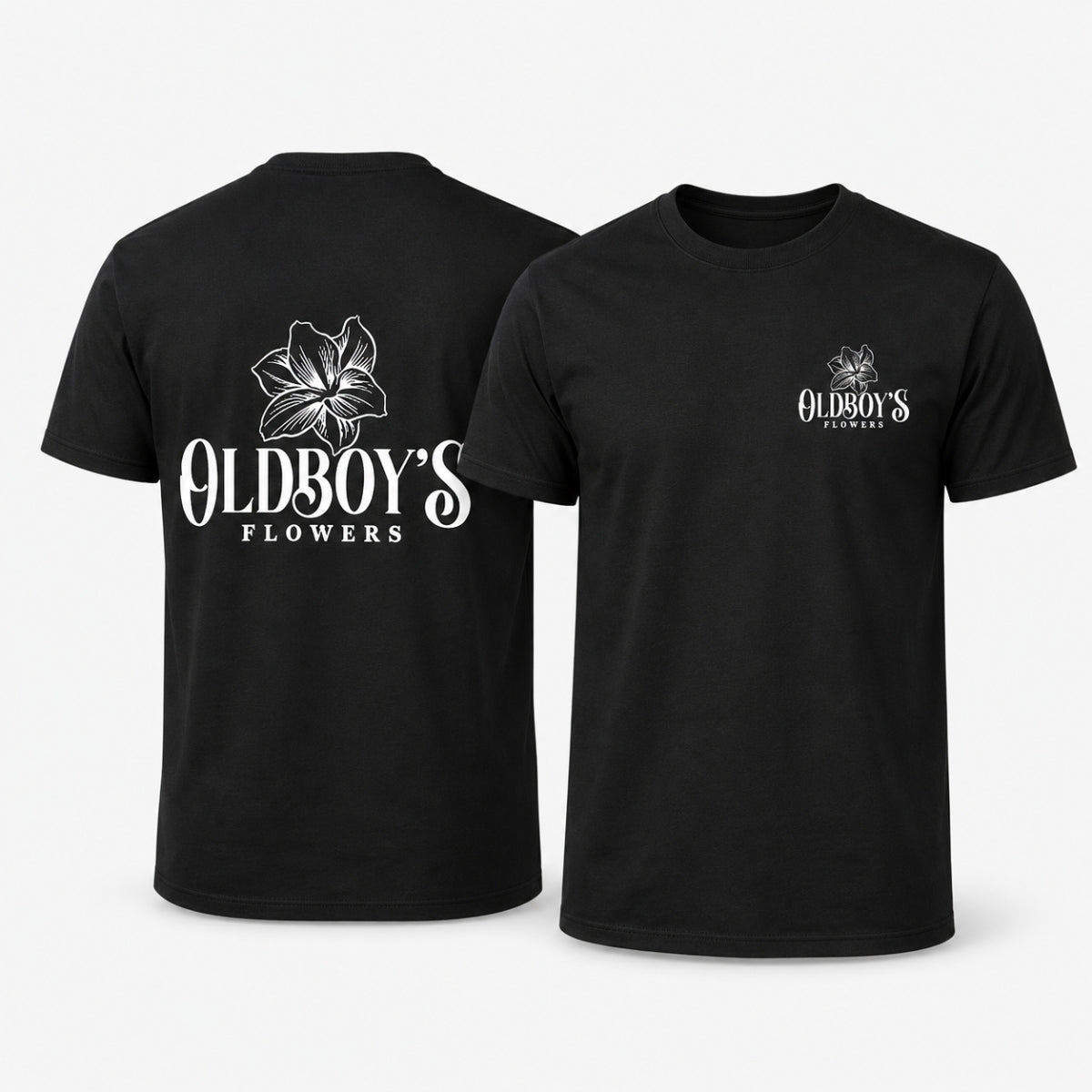 Oldboy’s Flowers Logo T-Shirt | Black Gildan Softstyle Midweight Tee - Oldboy&