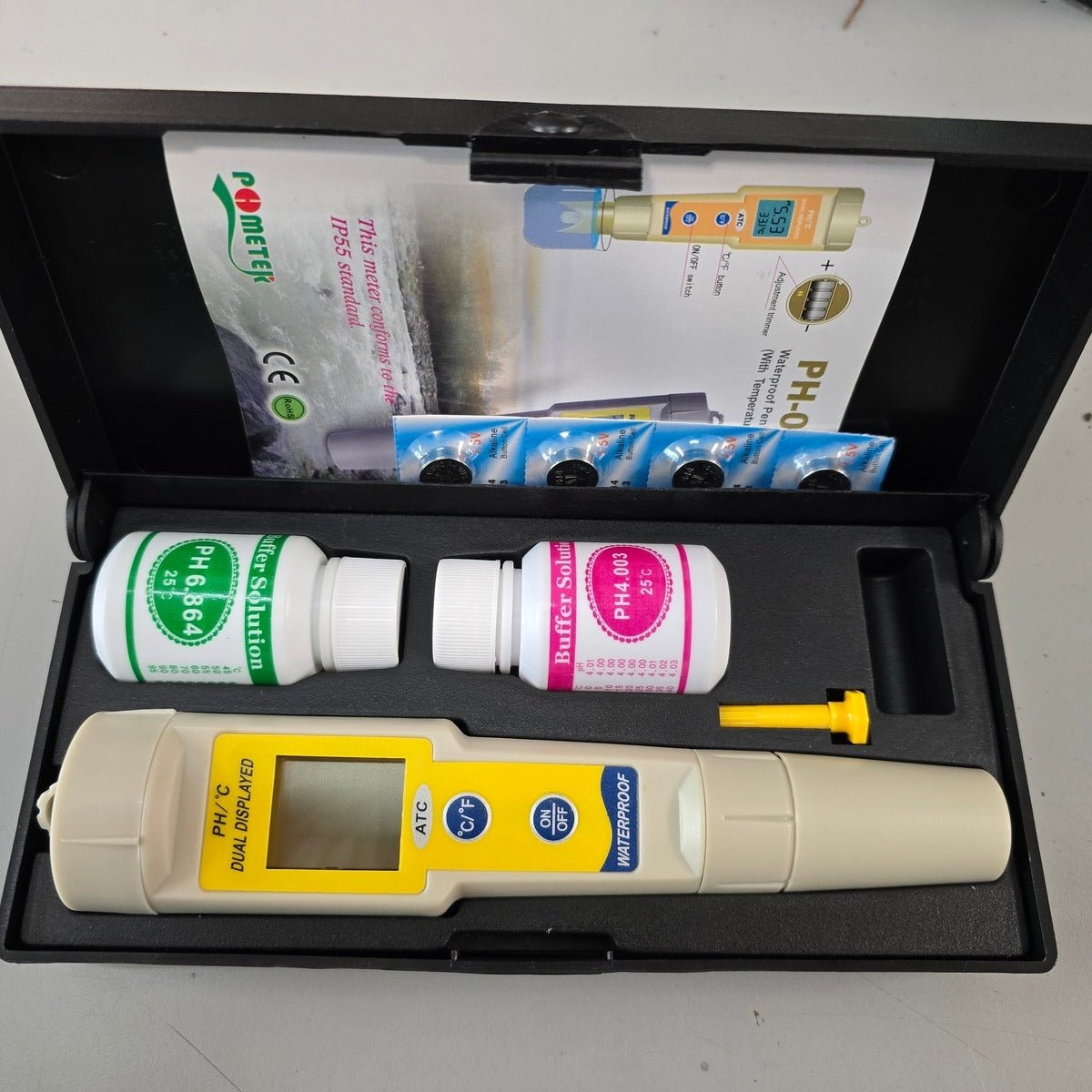 PH‑035 Waterproof pH &amp; Temperature Meter &amp; Tester – Digital Dual Display, 0.00–14.00 pH Range, ATC, Replaceable Electrode – For Soil, Hydroponics, Aquarium, Pool &amp; Lab Use - Oldboy&