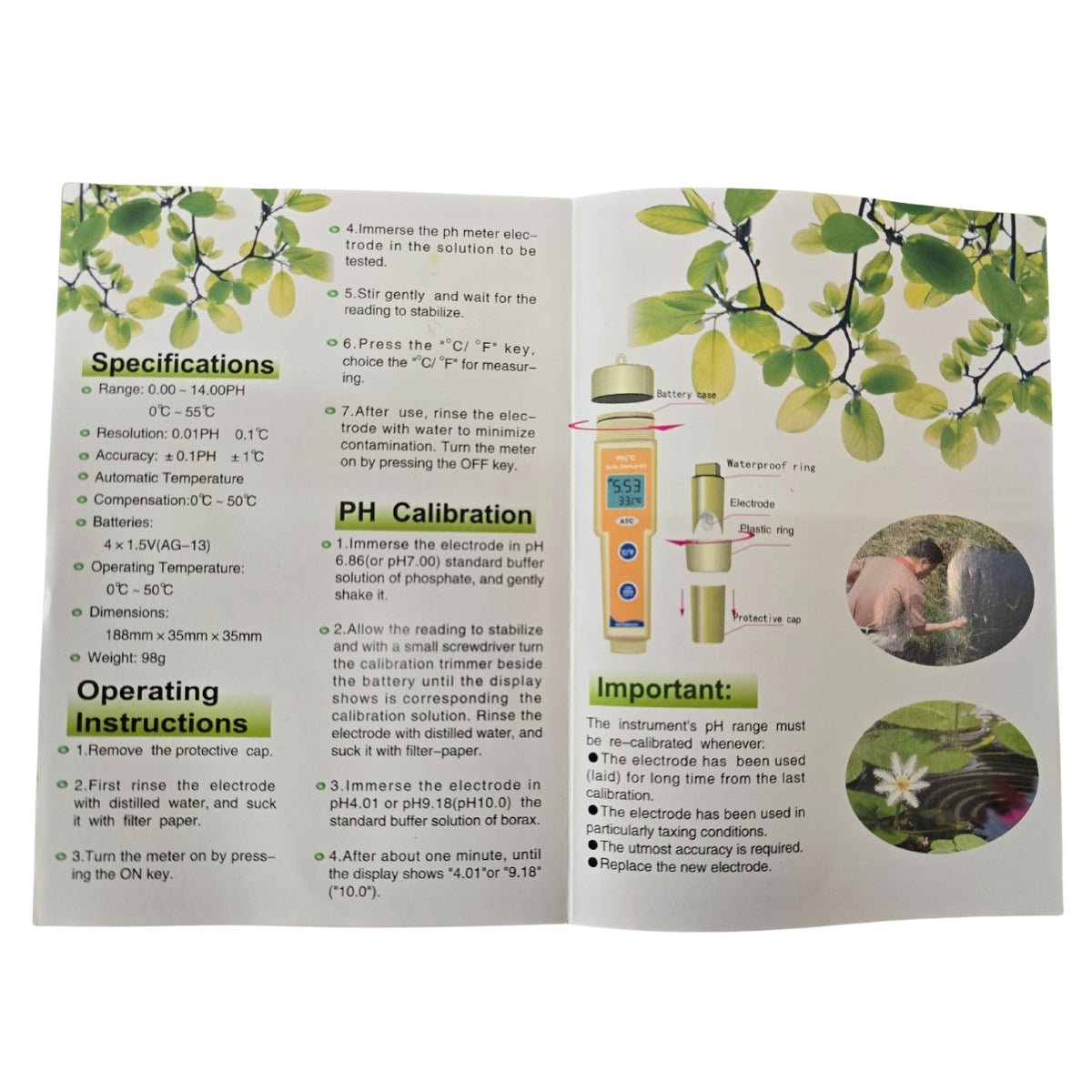 PH‑035 Waterproof pH &amp; Temperature Meter &amp; Tester – Digital Dual Display, 0.00–14.00 pH Range, ATC, Replaceable Electrode – For Soil, Hydroponics, Aquarium, Pool &amp; Lab Use - Oldboy&