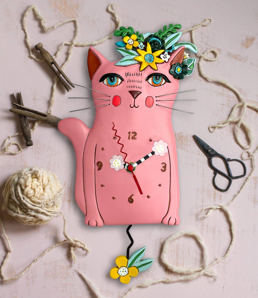 "Pretty Kitty Pink" Clock | Hand - Painted Nature - Inspired Wall Clock - Oldboy&