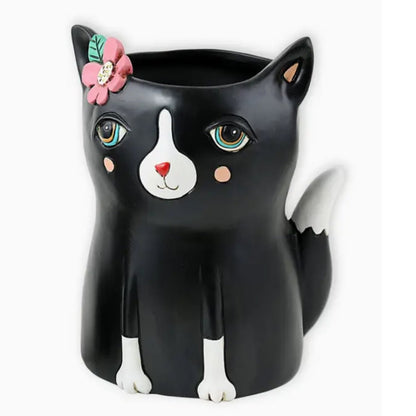 Pretty Kitty Planter - Black | Hand - Painted Polyresin Cat Planter with Drainage (Copy) - Oldboy&