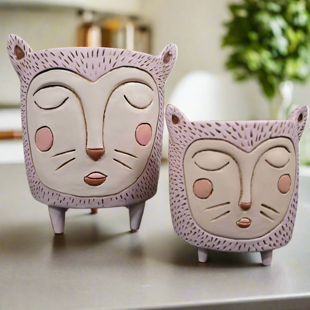 Purrs Cat Planter - Hand - Painted Polyresin Cat Planter with Drainage - Oldboy&