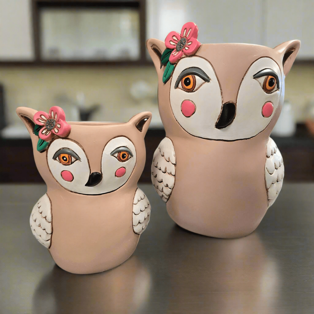 Sweet Owl Planter – Hand‑Painted Polyresin Cat/Owl Planter with Drainage - Oldboy&