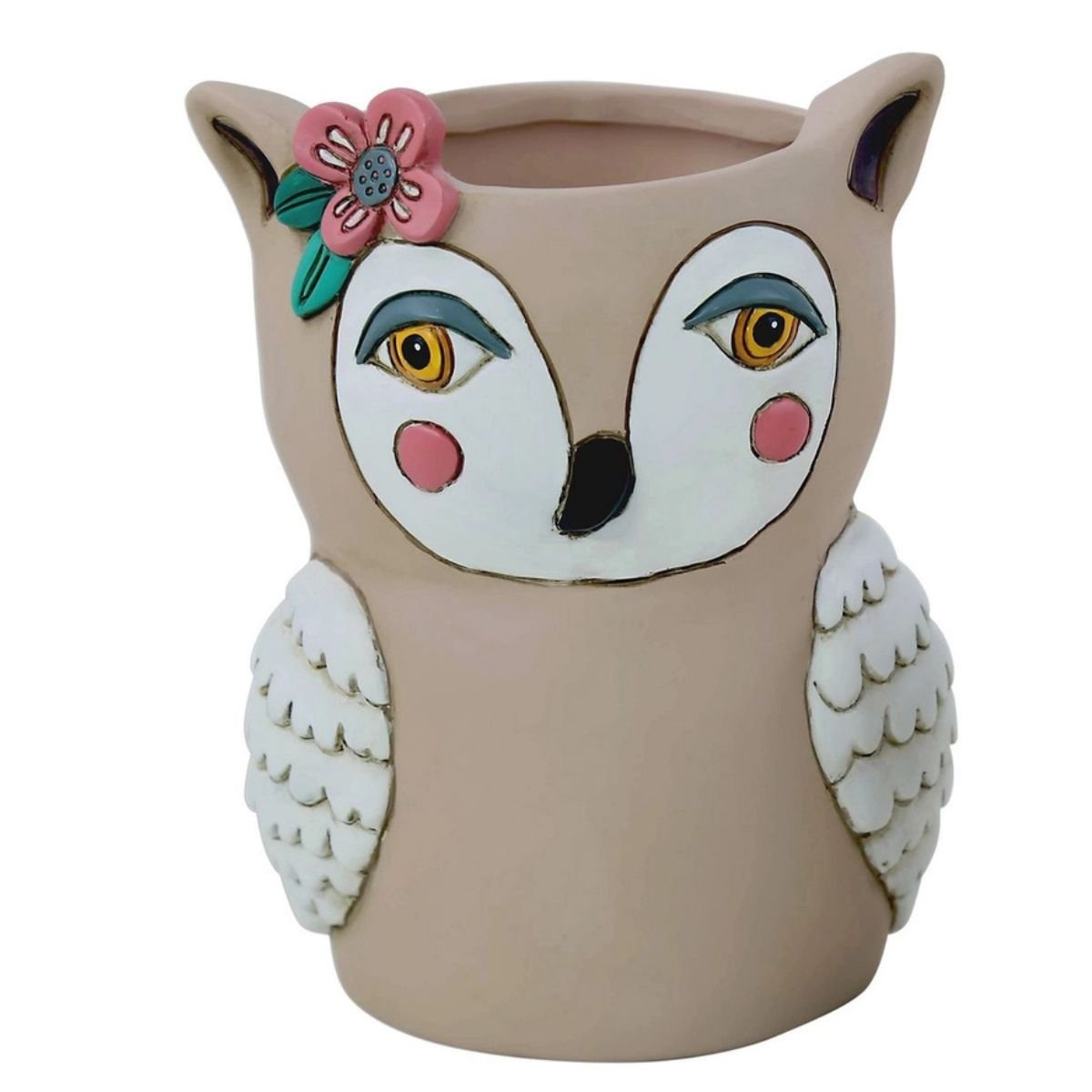Sweet Owl Planter – Hand‑Painted Polyresin Cat/Owl Planter with Drainage - Oldboy&