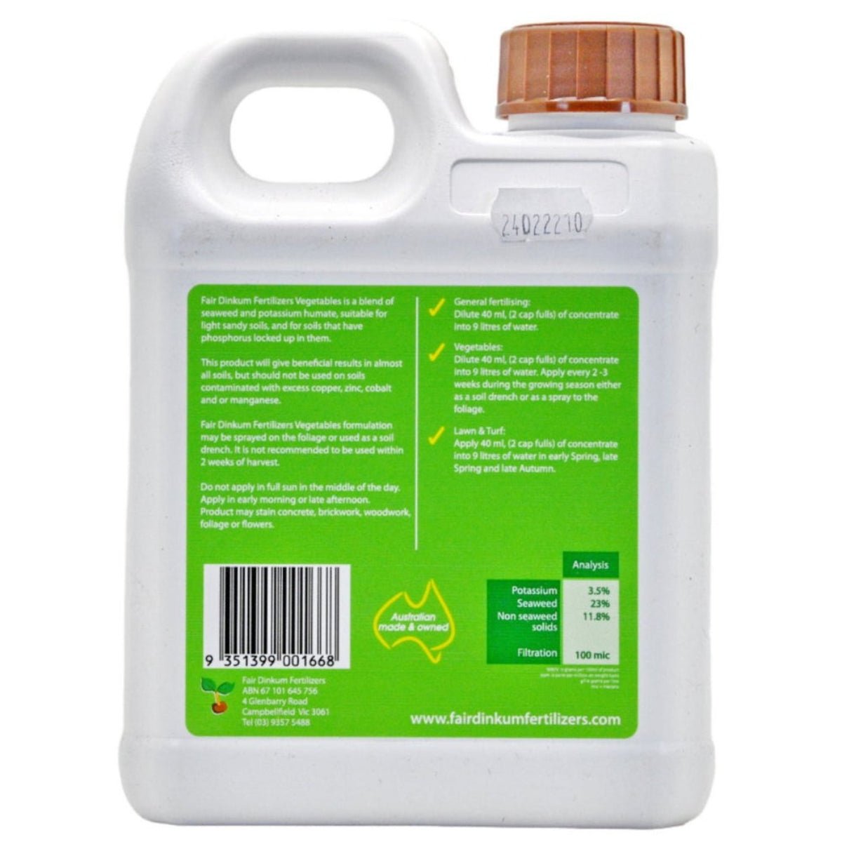 Vegetables Certified Organic 1L GDF030 | Organic Liquid Vegetable Fertiliser with Seaweed &amp; Potassium Humate - Oldboy&