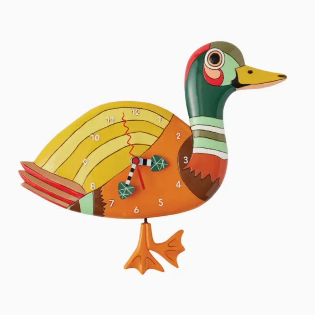 “Waddles” Duck Wall Clock – Hand‑Painted Stone Resin with Pendulum - Oldboy&