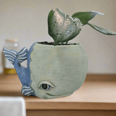 Whale Planter | Hand - Painted Polyresin Ocean - Inspired Planter with Drainage - Oldboy&