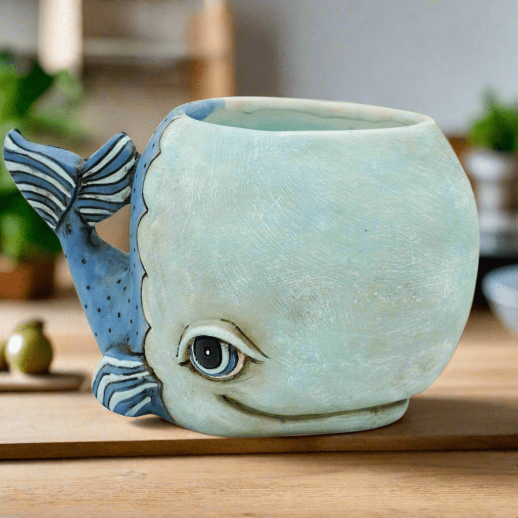 Whale Planter | Hand - Painted Polyresin Ocean - Inspired Planter with Drainage - Oldboy&