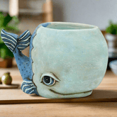 Whale Planter | Hand - Painted Polyresin Ocean - Inspired Planter with Drainage - Oldboy&