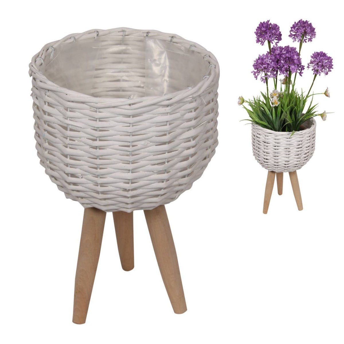 White Wicker Pot Holder with Legs – 20cm x 30cm - Oldboy&