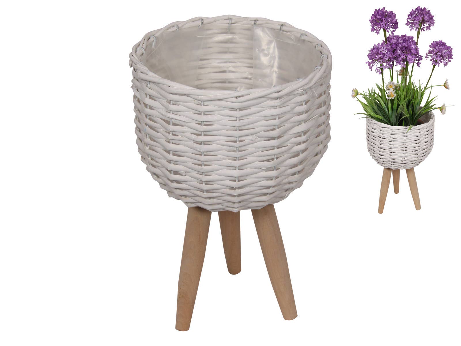 White Wicker Pot Holder with Legs - Oldboy&