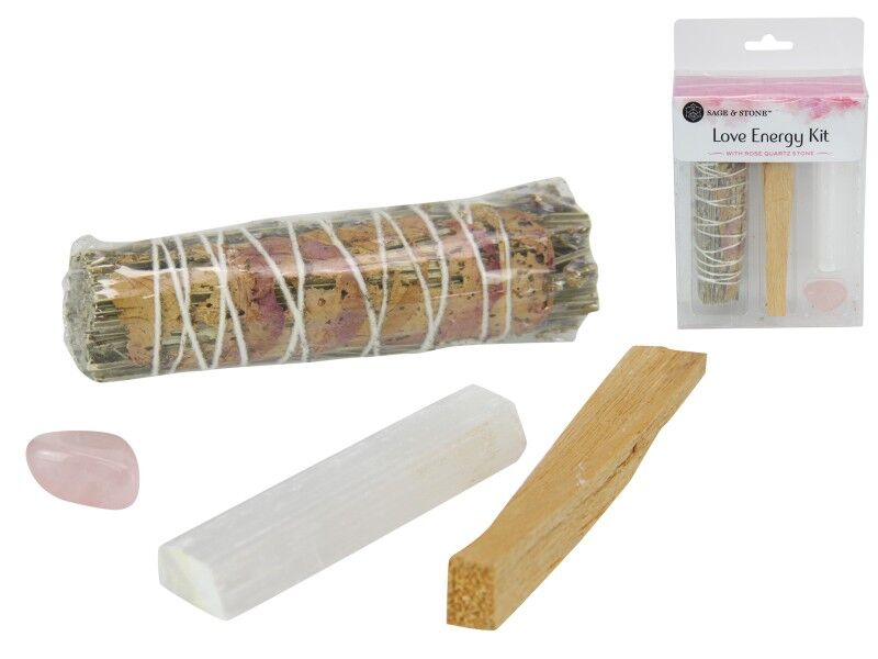 4pc Sage Energy Rose Quartz Cleanse Kit Oldboy's Flowers