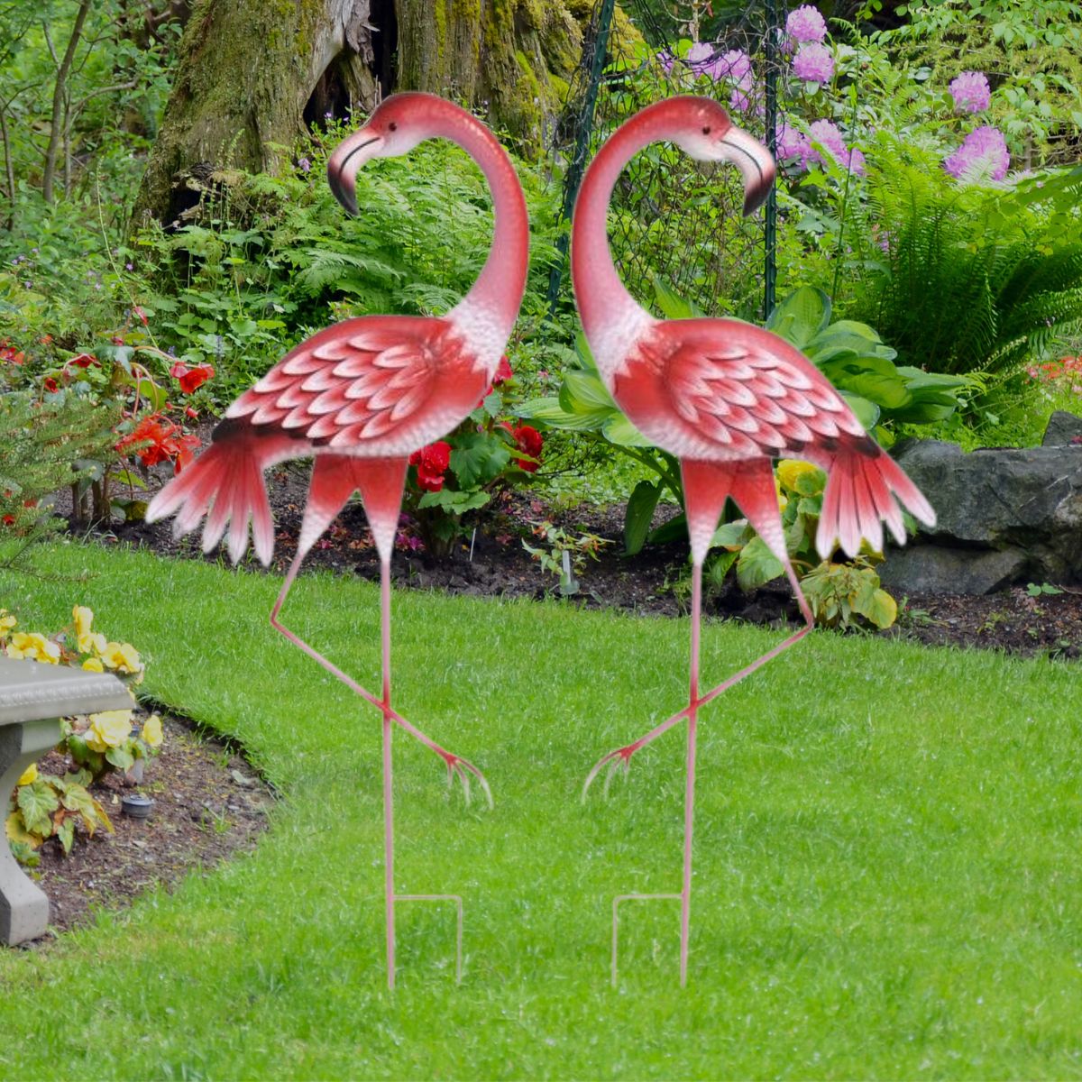 Metal Pink Flamingo Garden Stake Pair - Oldboy&